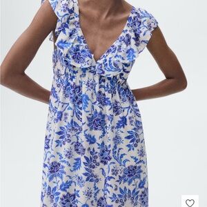 Mango Blue and White Floral Maxi Dress